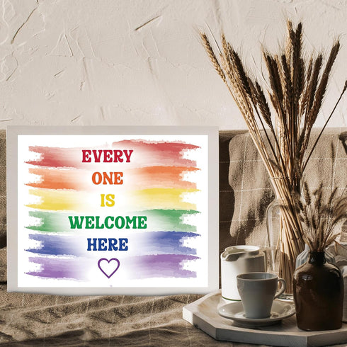 Posterizer 1 pcs-Everyone is welcome here-Rainbow color quote-Gay & LGBTQ Art-Watercolor Art-Gift for Teachers-School and classroom art- UNFRAMED ...