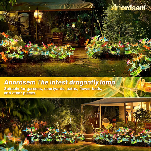 Solar Dragonfly Fairy Lights Outdoor Garden Decor 2 Pack, Newest Solar Swinging Firefly Animal Lights Yard Planter Patio Flowerbed Pathway Lawn De...