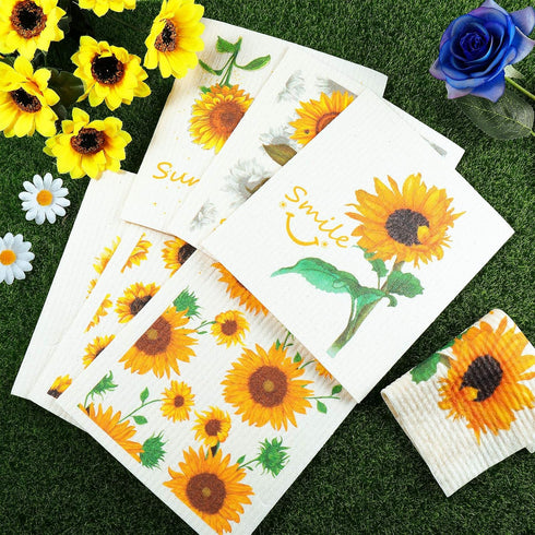 12 Pieces Swedish Kitchen Towels Reusable Sponge Cleaning Cloths Sunflower Kitchen Cloths Absorbent Dish Cloth Washable Kitchen Towels for Kitchen...