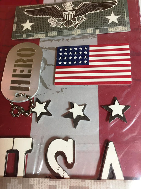 Military 12x12 Scrapbooking Page Kit, 13 pcs. Hero, USA, Brave, Courage, Duty Calls...
