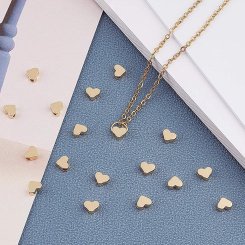 PH PandaHall 60pcs 14K Gold Plated Heart Beads, Heart Spacer Beads 6x7mm Metal Love Brass Loose Bead for Summer Necklace Bracelet Wedding Birthday...