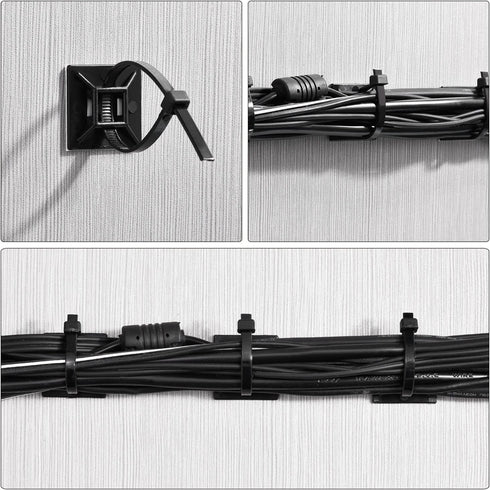 100 Pack Black Zip Tie Adhesive Mounts Self Adhesive Cable Base Holders with Black Multi-Purpose Cable Tie (Length 200 mm, Width 2.8 cm)...
