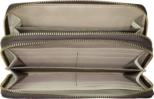 B BRENTANO Vegan Double-Zipper Wallet Clutch with Removable Wrist Strap (MB - Brown)...