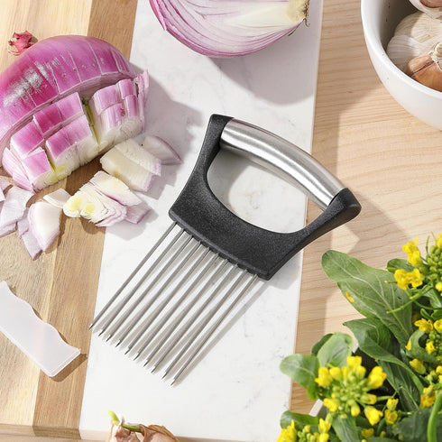 Onion Slicer, Mumulo Stainless Steel Onion Cutter for Slicing and Storage Onions, Tomato, Eggs and Vegetables, Protective Cover Included, Dishwash...