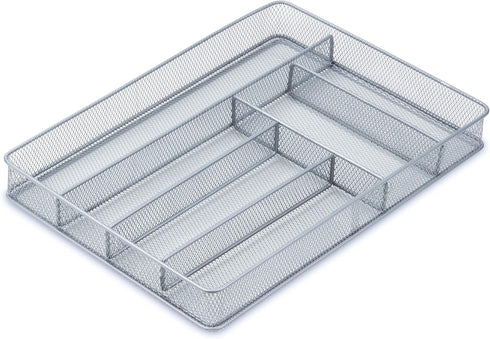 Honey-Can-Do KCH-02162 Steel Mesh 6-Compartment Cutlery Utensil Organizer, Silver, 16x11.25x2...