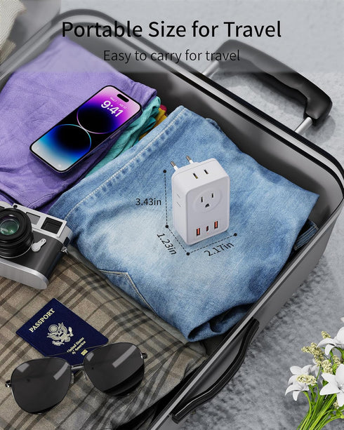 European Travel Plug Adapter, Type C International Power Adaptor Charger with 4 AC Outlets 3 USB Ports(1 USB C), US to Most Europe EU German Frenc...
