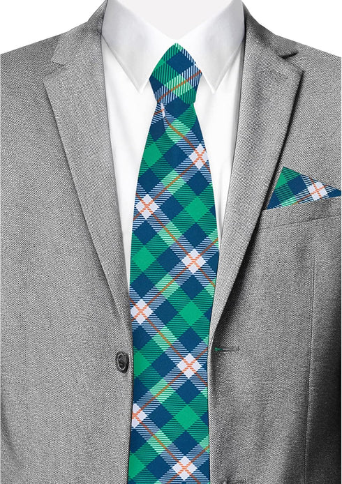 Jacob Alexander Men's Tartan Plaid Pattern Pre-Tied Zipper Neck Tie - Green Blue White...