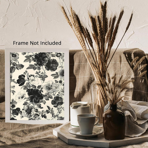 Posterizer 1 pcs-gray flowers-white background-minimal wall art-Floral & Botanical Art-Abstract & Modern Art-Decor for Home & Office- UNFRAMED Wal...