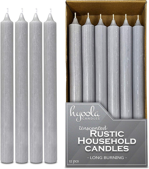Hyoola 10 Inch Dinner Candles - 12 Pack - Light Gray Tall Unscented Rustic Long Burning Candle Sticks...