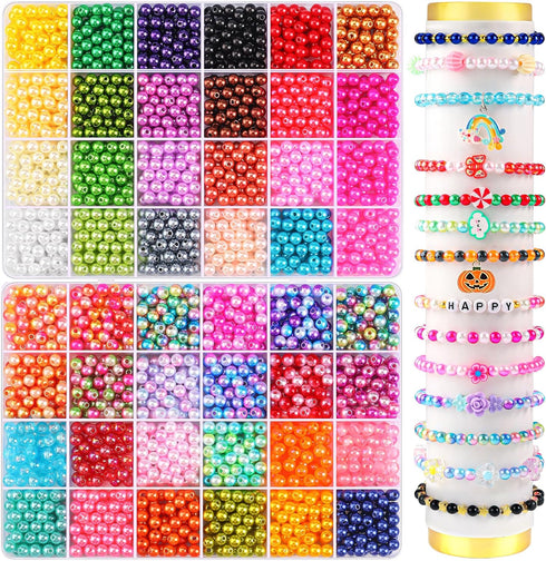 2400PCS Pearl Beads for Jewelry Making 48 Colorful 6mm Round Pearl Beads for Bracelets Making Kit Small Pearl Filler Beads for DIY Craft Necklace ...