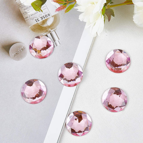 FINGERINSPIRE 50Pcs 30mm Flat Back Round Acrylic Rhinestone Self-Adhesive Plastic Circle Gems Stick On Jewels(Pink) for Costume Making Cosplay Jew...