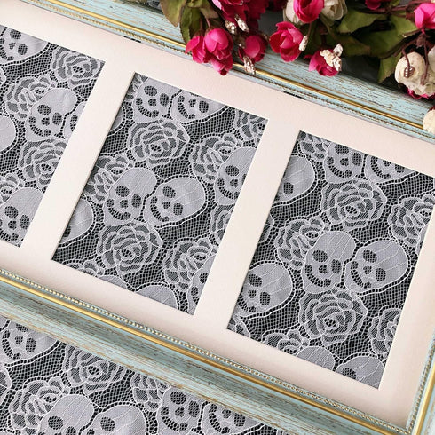 White Lace Fabric, Soft and Durable Lace Fabric by The Yard, 59 x 72 Inches Skull Rose Pattern Lace, Garment Sewing Fabric, 2 Yards DIY Craft Lace...