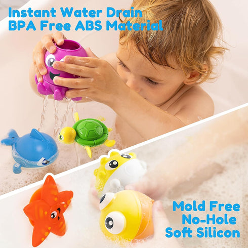 JOYIN Baby Bath Toy Set - Magnetic Fishing Toy with Fishing Rod, Soft Puffer & Clown Fish, Spinning Octopus and Starfish, Wind-up Shark and Turtle...