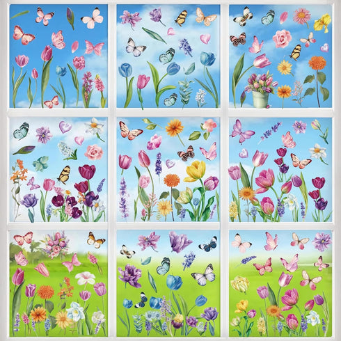Spring Flower Window clings Decorations Window Decals Stickers for Office Home...
