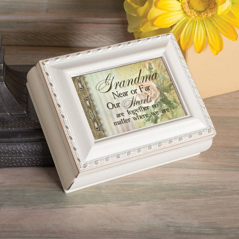 Grandma Hearts Ivory Rope Trim 4.5 x 3.5 Tiny Square Jewelry Keepsake Box...