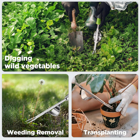 WORKPRO Weed Puller Tool, Metal Leverage Base and V-Shaped Forks for Easy Weed Removal & Deeper Root Digging, Heavy Duty Stainless Steel with Soft...