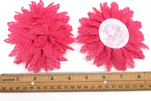 PEPPERLONELY 10PC Set Fuchsia Lace Petal Fabric Flowers, 4 Inch...