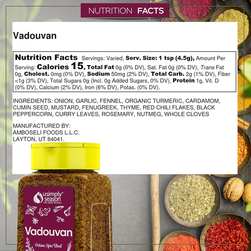 USimplySeason Vadouvan Curry (6 oz) - French Indian Fusion Seasoning Spice Blend for Meat Rubs and Soups - Vegan, Non-GMO, No Salt, Made in USA...