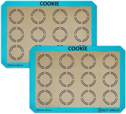 GUYDREMAT 2PCs Silicone Baking Mat with Measurements for Cookies - 16 1/2” x 11 5/8” - Reusable Premium Food Grade Silicone Cookie Sheets - Heat R...