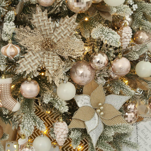 Sea Team 6-Pack Artificial Glitter Poinsettia, Flower Sticks, Christmas Flower Ornaments, Floral Stems, Picks, Branches, Xmas Tree Decorations for...