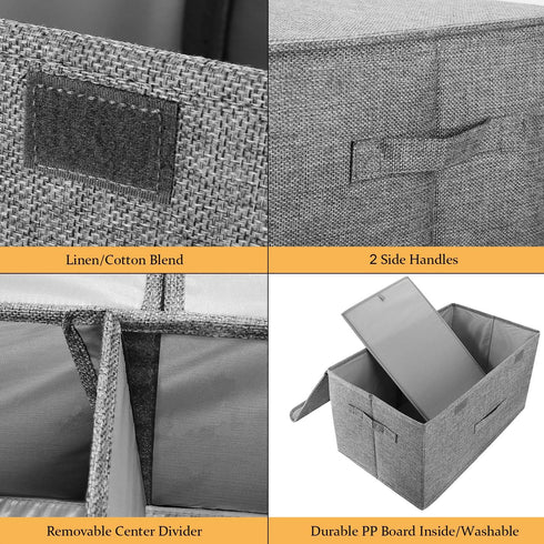 2 Pack Storage Boxes with Lids and Handles, Collapsible Linen Storage Bins Organizer Containers Baskets Cube with Removable Divider for Home Bedro...