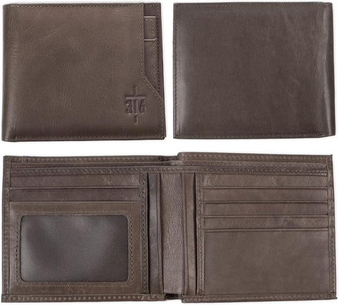 Christian Art Gifts Genuine Leather Wallet for Men John 3:16 Bible Verse with Cross Classic Taupe Leather RFID Blocking Multi-purpose Slots and Ca...