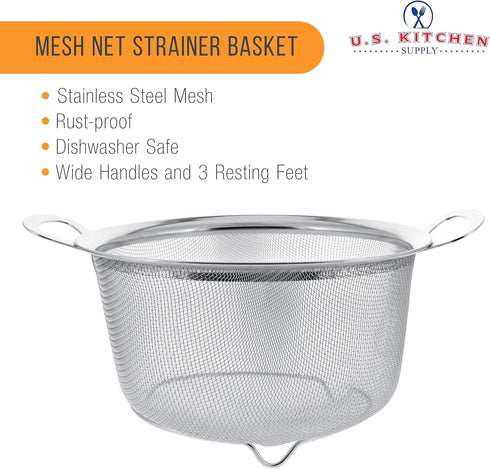 U.S. Kitchen Supply Stainless Steel Colander Strainer Basket - 3-Quart Colander with Resting Feet & Handles - Wide Rim Sieve, Stainless Steel Stra...