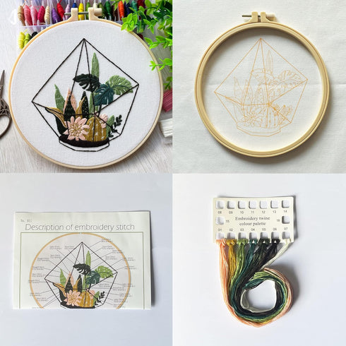 3* Embroidery Kit, Beginner Adult Embroidery Material Pack, Green Plants, Succulents Pattern Collection…......