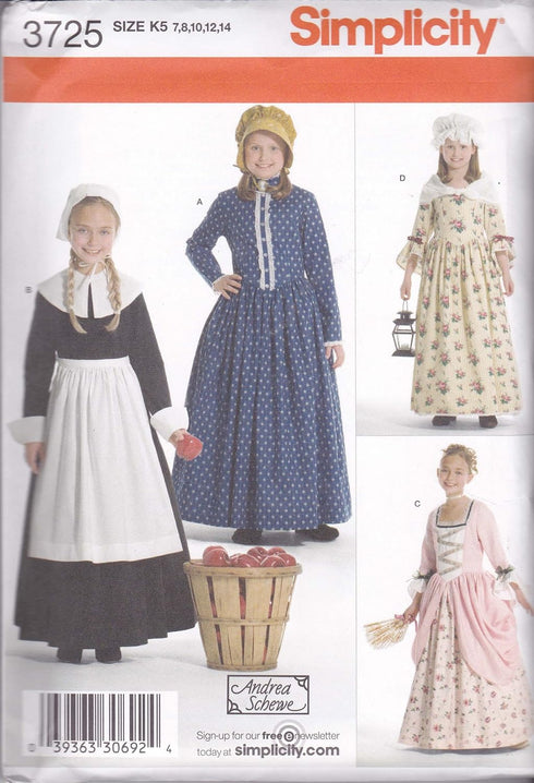 Simplicity Historical Dresses Sewing Pattern Costumes for Girls by Andrea Schewe, Sizes 7-14...
