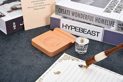 Yoption Wood Dip Pen Set, Calligraphy Oblique Nib Holder With Desktop Pen Holder, Ink Bottle Container and 5 Nibs Kit...