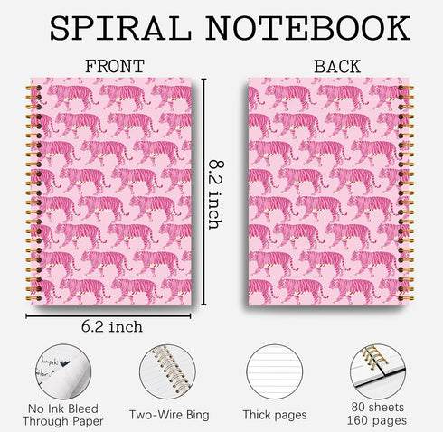 Hot Pink Journal Notebook - Pink Spiral Notebook Journal 5.5×8.3, Preppy Tiger Notebook with 164 Pages...