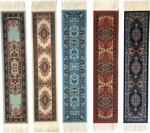 Set of 5 Rug Bookmarks, Colorful Carpet Book Marks for Reading, Miniature Oriental Style Design, Novelty Office Accessories...
