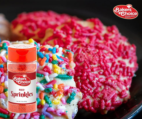 Bakers Choice Red Sprinkles for Baking - Jimmies Sprinkles for Ice Cream Toppings - Dairy Free, Kosher 2.8 oz....