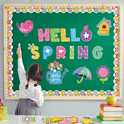 67 Pcs Spring Bulletin Board Decorations Set,Flower Paper Cutouts Classroom Decor with Glue Points Seasonal Class Decor for Office School Kinderga...