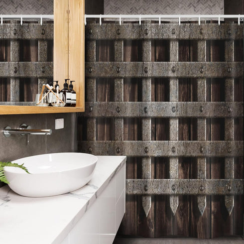 Ambesonne Medieval Stall Shower Curtain, Medieval Wooden Castle Wall and Gate Greek Style Mid-Century Designed Artwork Print, Fabric Bathroom Deco...