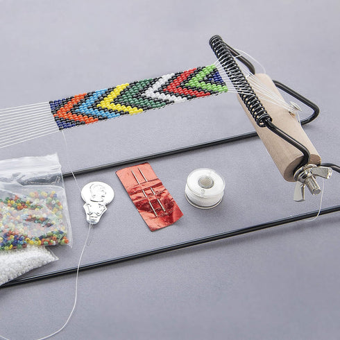 The Beadsmith Metal Bead Loom Kit, Includes Loom (12.5" x 2.5" x 3"), Thread, Needles, and 18 Grams Glass Beads for Bracelets, Necklaces, Belts, a...