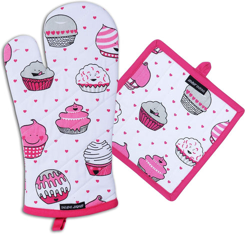 AMOUR INFINI Pot Holders and Oven Mitt Heat Resistant Non Slip Reusable Set of 1 Oven Mitt and 1 Pot Holder Oven Gloves Pot Holder for Cooking...