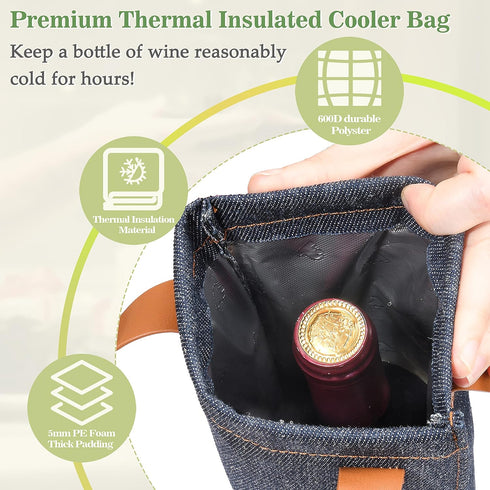 Tirrinia Single Wine Gift Tote Bag, Insulated Padded Thermal Wine Bottle Carrying Cooler Carrier for Travel, Picnic, Great Gift for Wine Lover, Da...