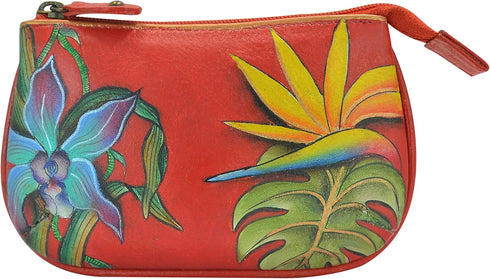 Anuschka Women’s Hand-Painted Genuine Leather Medium Zip Pouch - Coin and Key Pouch - Zippered, 2 Key Fobs...