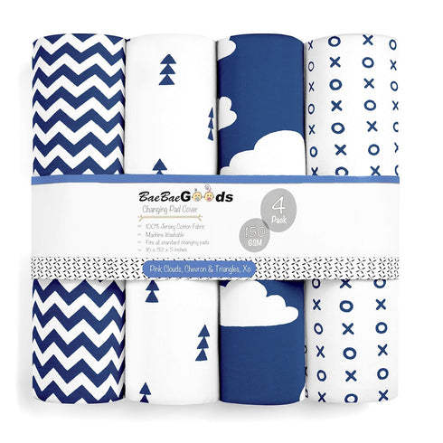 Changing Pad Cover – Premium Baby Changing Pad Covers 4 Pack – Boy or Girl Changing Pad Cover – Pure Cotton Machine Washable Navy and White Changi...