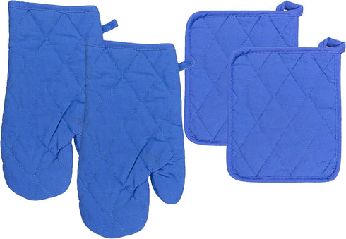 Set of 4 Dark Blue (2) Pot Holders 9" x 7" and (2) Oven Mitts 12" (Dark Blue)...