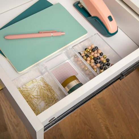 Martha Stewart Brody Desktop Storage Organizer, Stack and Slide Plastic Organizer Tray, Organizer for Office, Kitchen, or Vanity, 3" x 3.75", Clea...