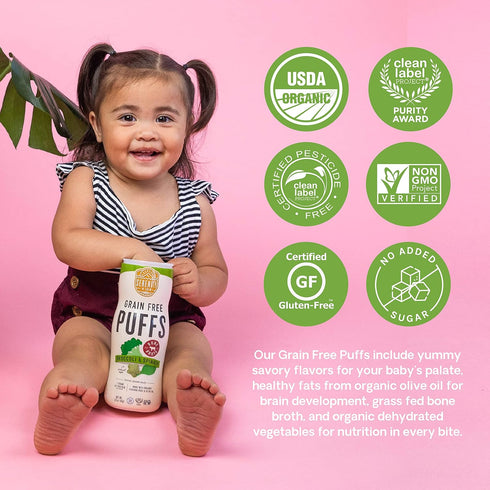 Serenity Kids 6+ Months Grain Free Puffs Toddler & Baby Snack | No Added Sugar, Gluten & Rice Free, Allergen Free | Made with Organic Cassava, Veg...