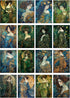 Decoupage Paper Pack (35 Sheets 6"x8") Art Deco Inspired Ladies in Green and Blue Floral Gowns Holding Bouqettes FLONZ Art Nouveau Klimt Vintage I...
