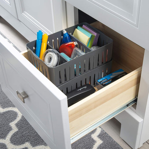 Simplify 3 Compartment Stackable Bin with Adjustable Dividers | Drawer Organizer | Storage Basket | Good for Office | Desk Supplies | Dorm | Bathr...