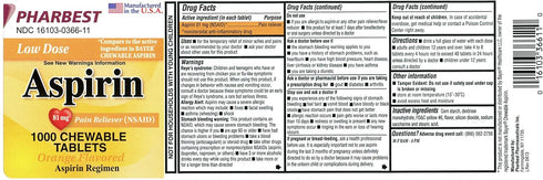 Aspirin 81mg Chewable Orange Tablets 1000 Count Per Bottle...