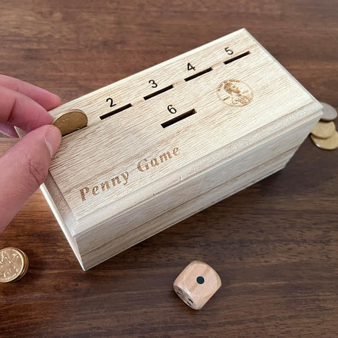 Penny Game - Fun Board Game Works with Coines, Get Rid of Coins to Win, Penny Game Wood Box for 2+ Players, Simple + Strategic Dice Games...