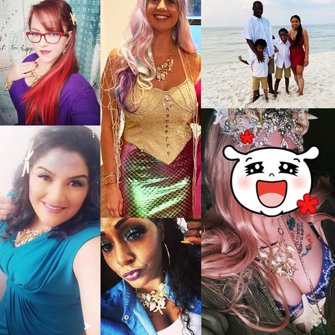 Honbay 1PCS Fashion Starfish Shell Conch Faux Pearl Choker Necklace Statement Chunky Necklace and 1 Pair of Starfish Dangle Drop Earrings with Pea...