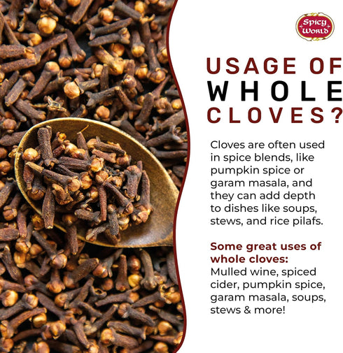 Whole Cloves 7 Oz Bag - Great for Foods, Tea, Pomander Balls, and Even Potpourri - by Spicy World...
