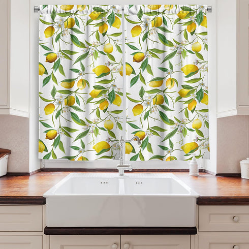 Ambesonne Nature Kitchen Curtains, Flowering Lemon Woody Plant Romance Habitat Citrus Fresh Background, Window Drapes 2 Panel Set for Kitchen Cafe...
